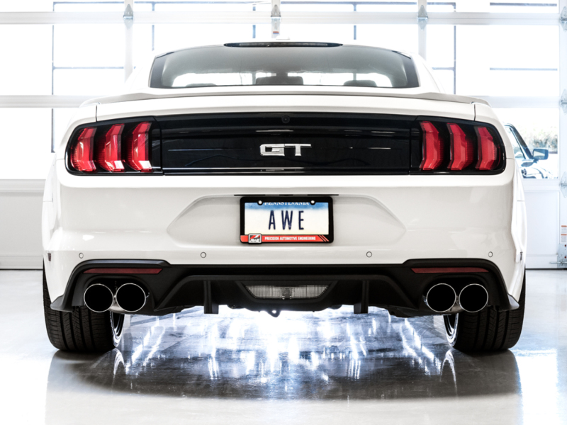 Ford Mustang Performance Exhaust - AWE Tuning - Cat Back Touring Edition Quad Tip - Chrome Silver - `18-`27